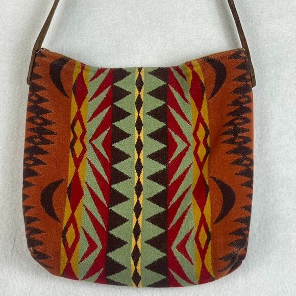 Vintage Handmade 12"X 12" Red Orange Southwestern Wool Boho Hippie Tote Bag - Picture 11 of 16